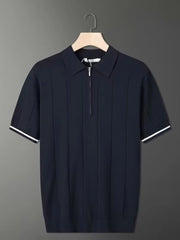 Men's Full Size Quarter Zip Short Sleeve Polo Plus Size Navy / S
