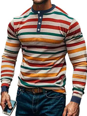 Men's Full Size Rainbow Striped Long Sleeve T-Shirt Plus Size Green Apricot Red Yellow / S
