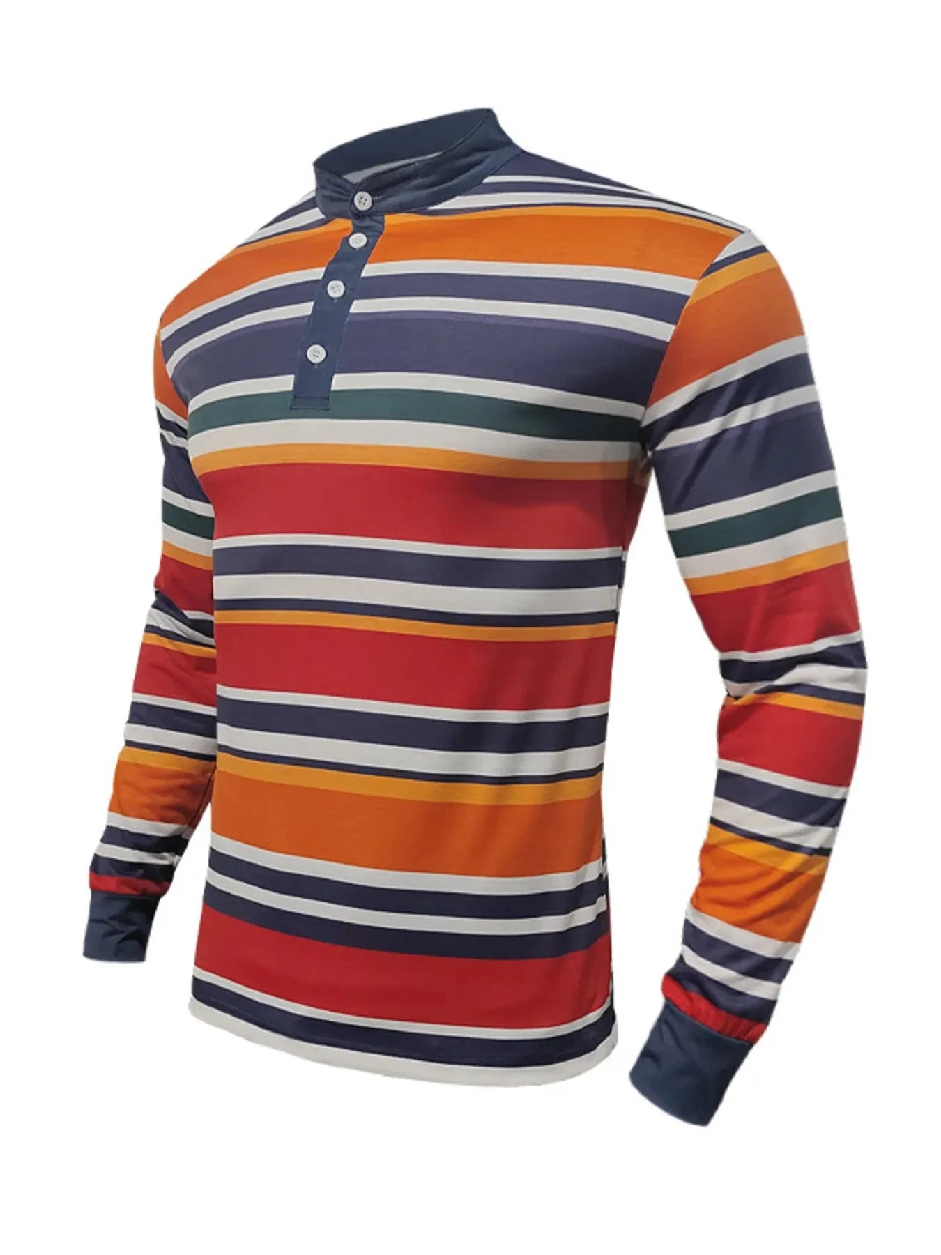 Men's Full Size Rainbow Striped Long Sleeve T-Shirt Plus Size Navy Blue Orange Red / S