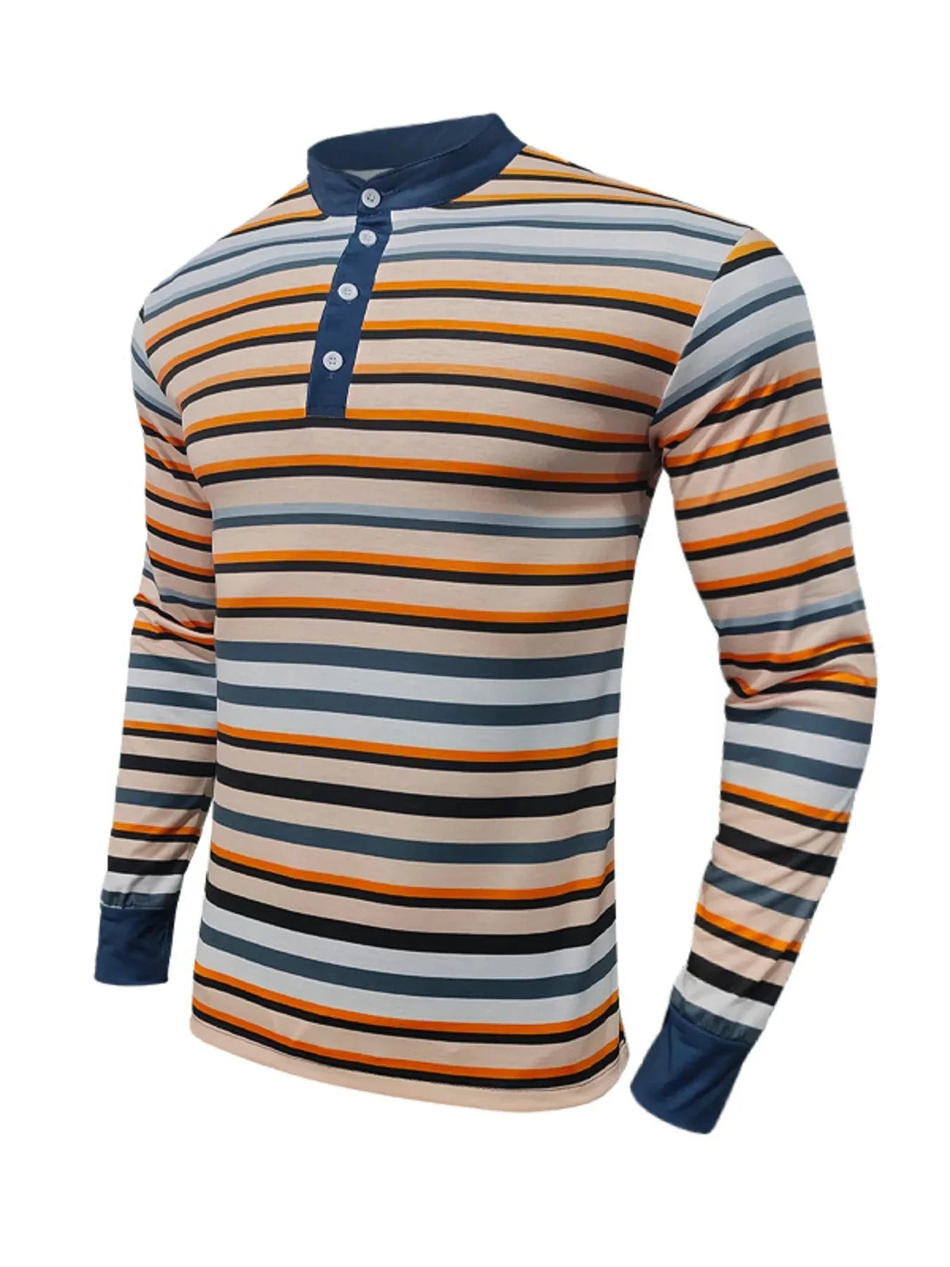 Men's Full Size Rainbow Striped Long Sleeve T-Shirt Plus Size Orange Black Apricot / S