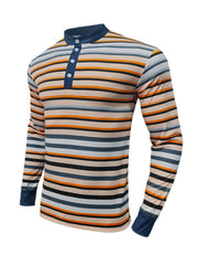 Men's Full Size Rainbow Striped Long Sleeve T-Shirt Plus Size Orange Black Apricot / S