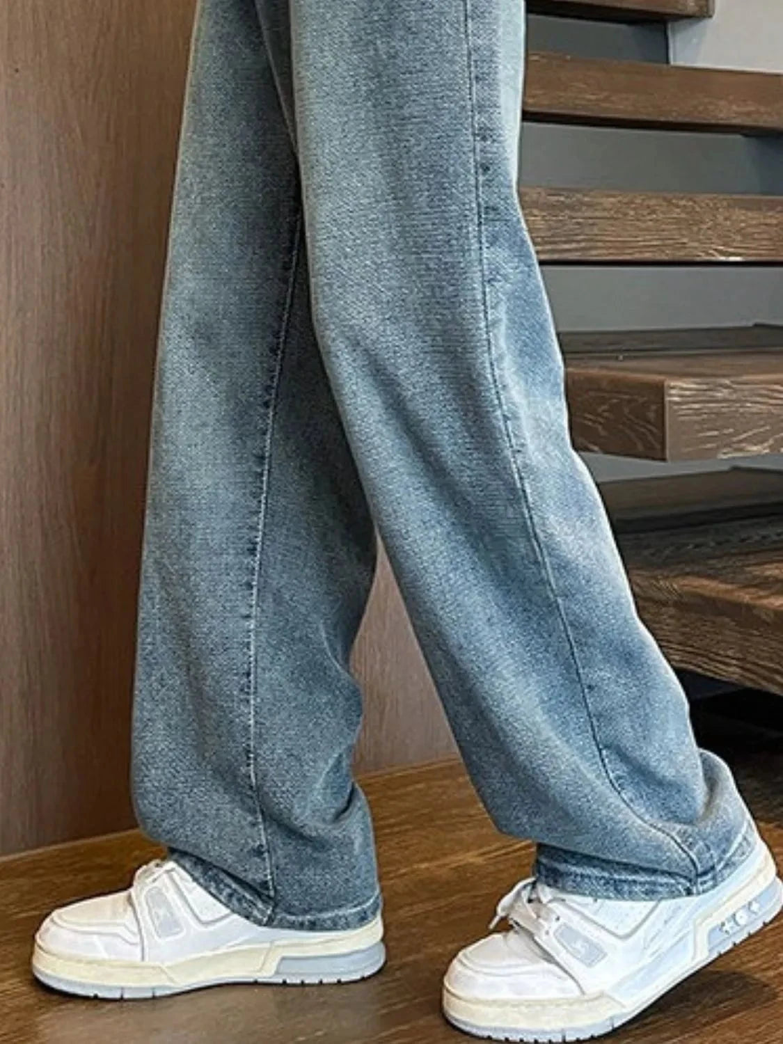 Men's Full Size Relaxed Fit Wash Wide Leg Jeans Plus Size