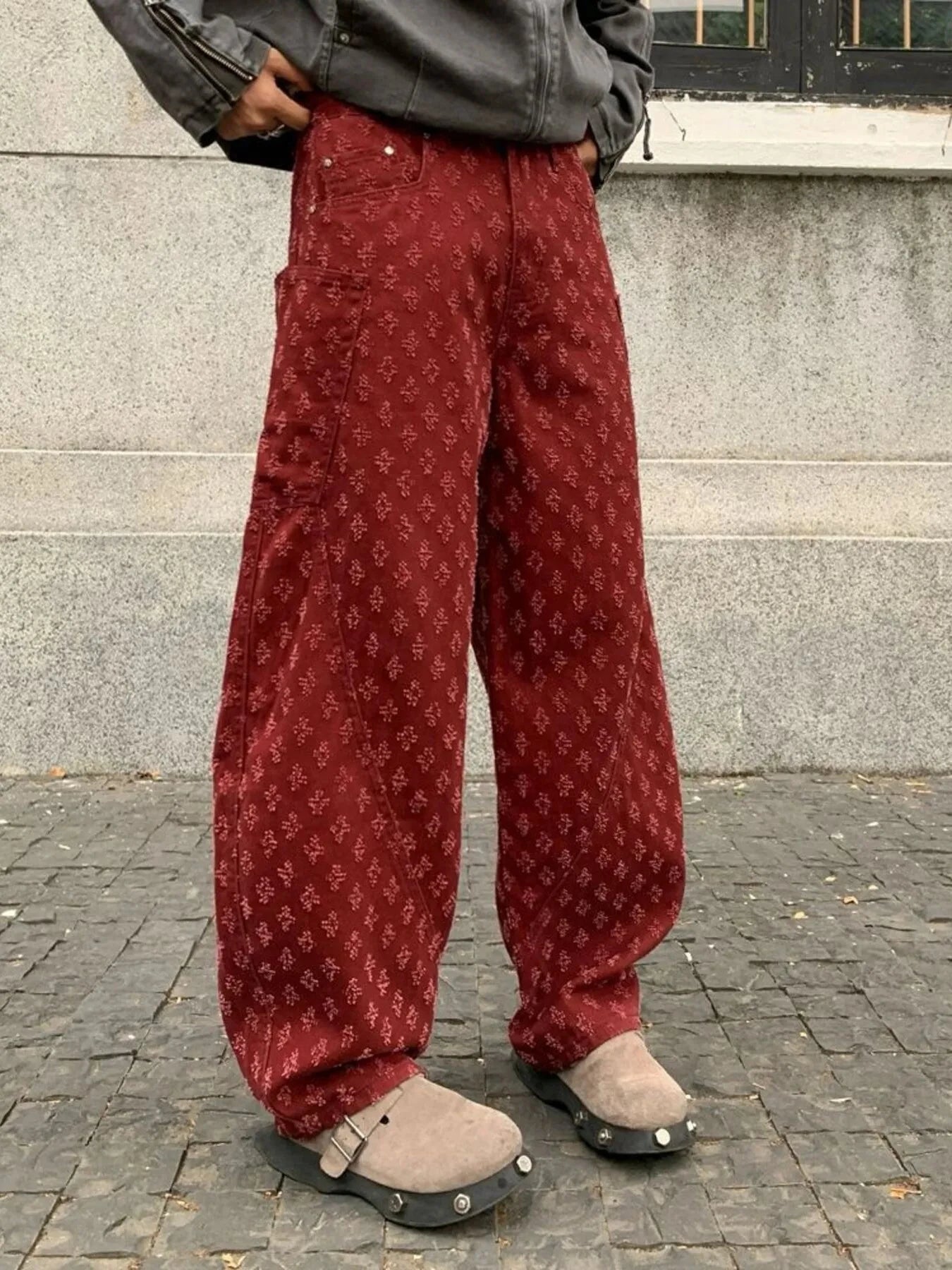 Men's Full Size Relaxed Fit Wide Leg Jeans Plus Size Angora Red / S