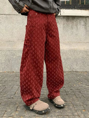 Men's Full Size Relaxed Fit Wide Leg Jeans Plus Size Angora Red / S