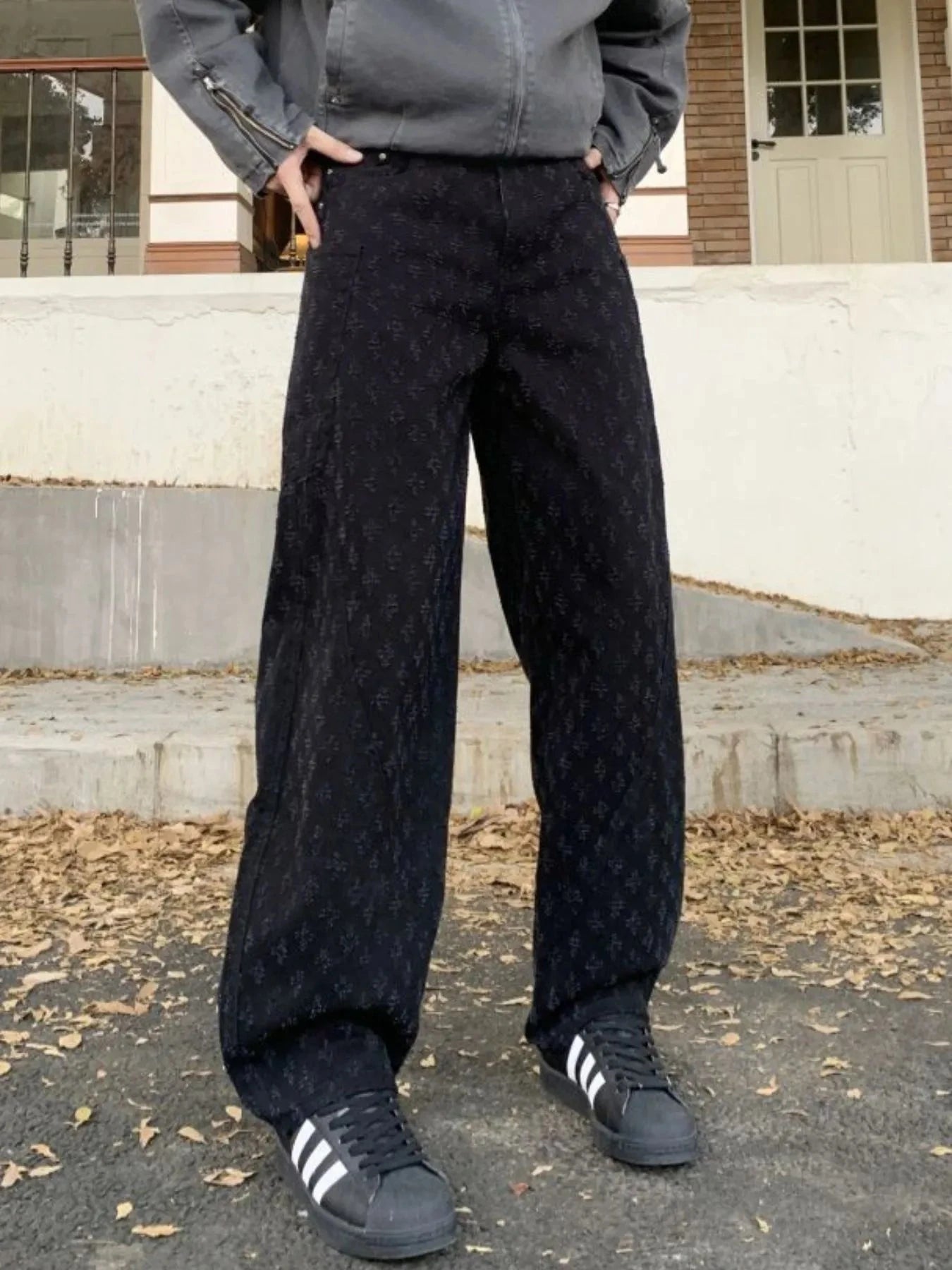 Men's Full Size Relaxed Fit Wide Leg Jeans Plus Size Black / S