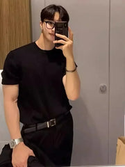 Men's Full Size Ribbed Knit Short Sleeve T-Shirt Plus Size Black / S
