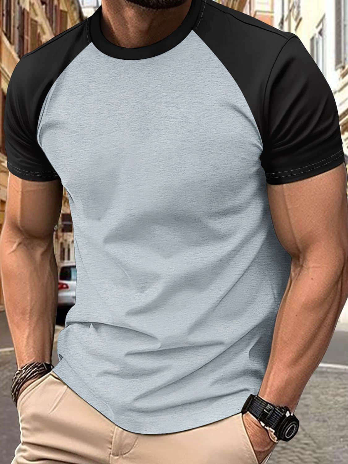 Men's Full Size Round Neck Contrast T-Shirt Plus Size