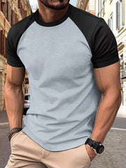 Men's Full Size Round Neck Contrast T-Shirt Plus Size Gray / S