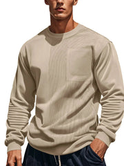 Men's Full Size Round Neck Long Sleeve Sweatshirt Plus Size Khaki / S