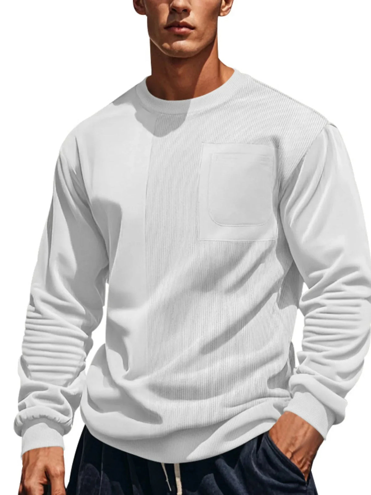 Men's Full Size Round Neck Long Sleeve Sweatshirt Plus Size White / S