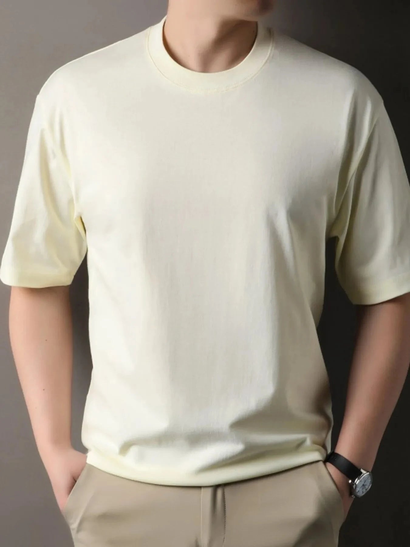 Men's Full Size Round Neck Short Sleeve T-Shirt Plus Size Apricot / S