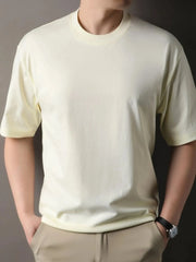 Men's Full Size Round Neck Short Sleeve T-Shirt Plus Size Apricot / S