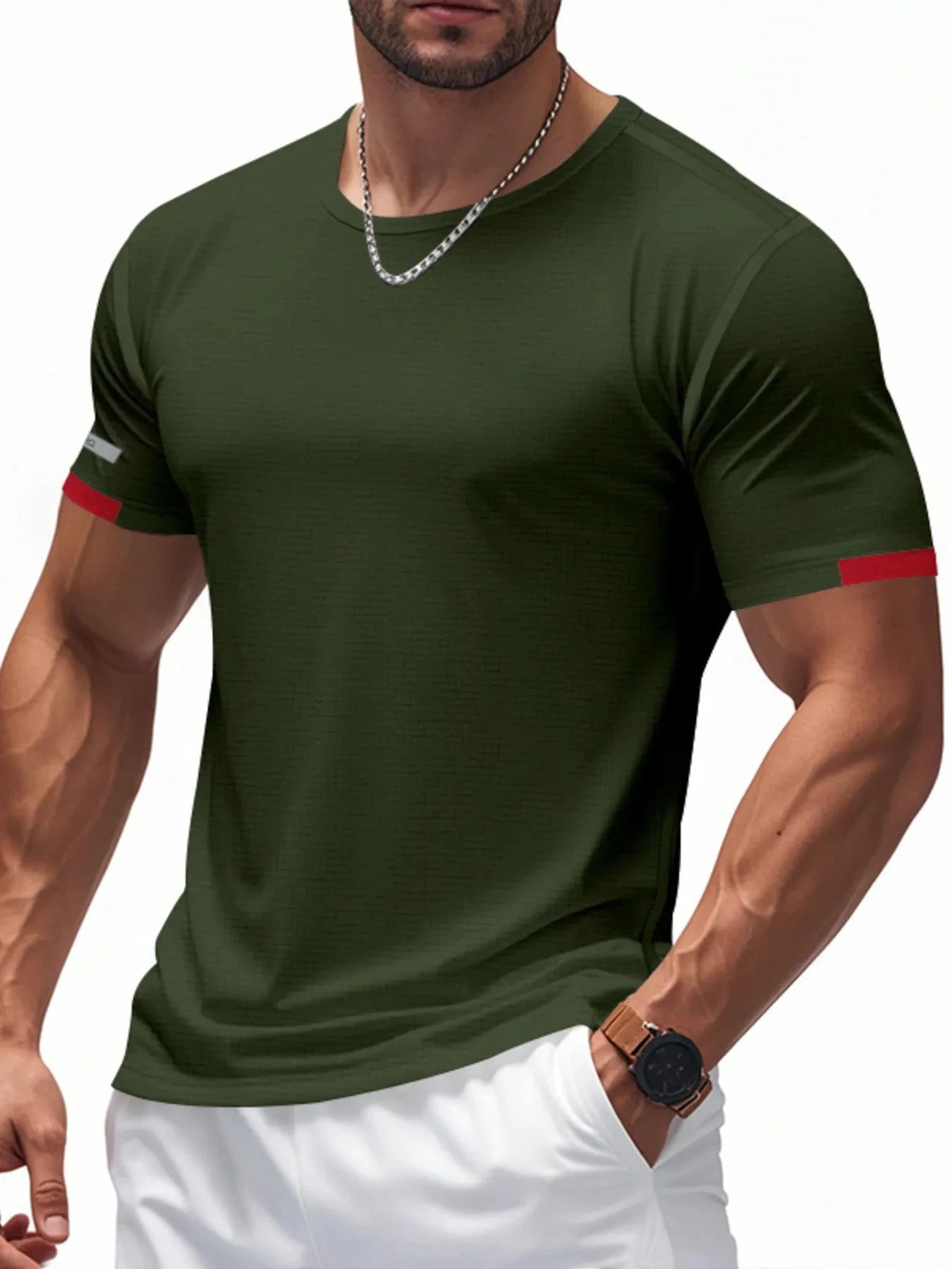 Men's Full Size Round Neck Short Sleeve T-Shirt Plus Size Army Green / S