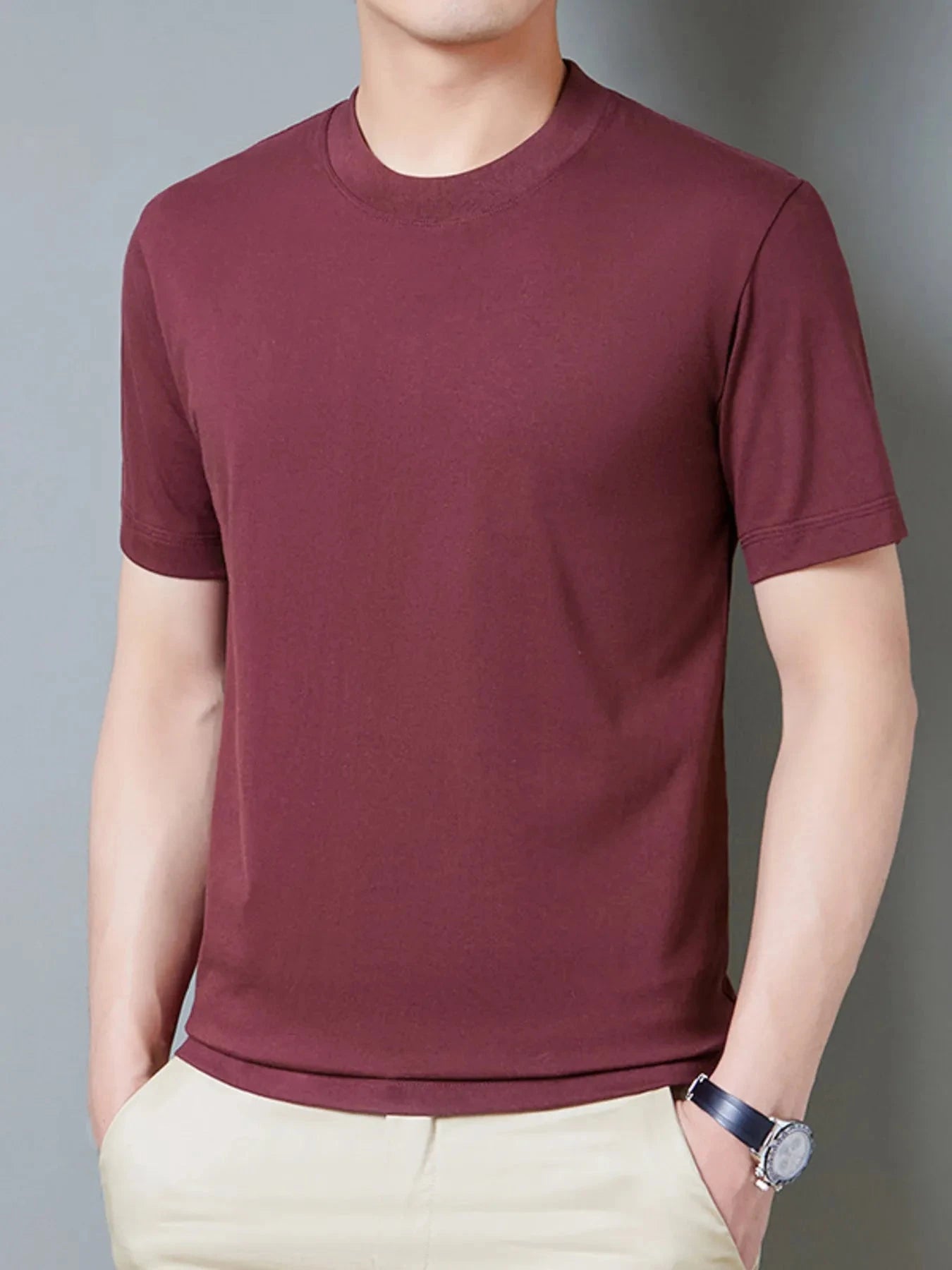 Men's Full Size Round Neck Short Sleeve T-Shirt Plus Size Burgundy / S