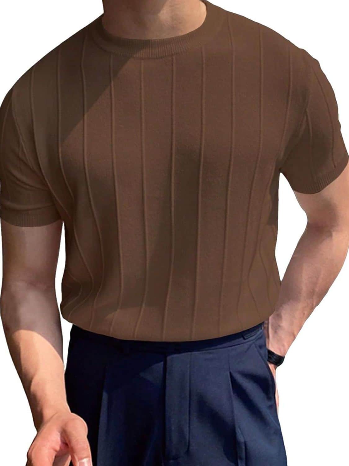 Men's Full Size Round Neck Short Sleeve T-Shirt Plus Size Coffee Brown / S