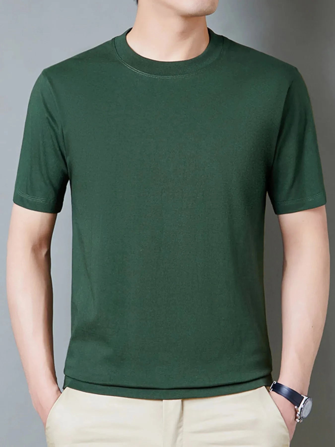 Men's Full Size Round Neck Short Sleeve T-Shirt Plus Size Dark Green / S