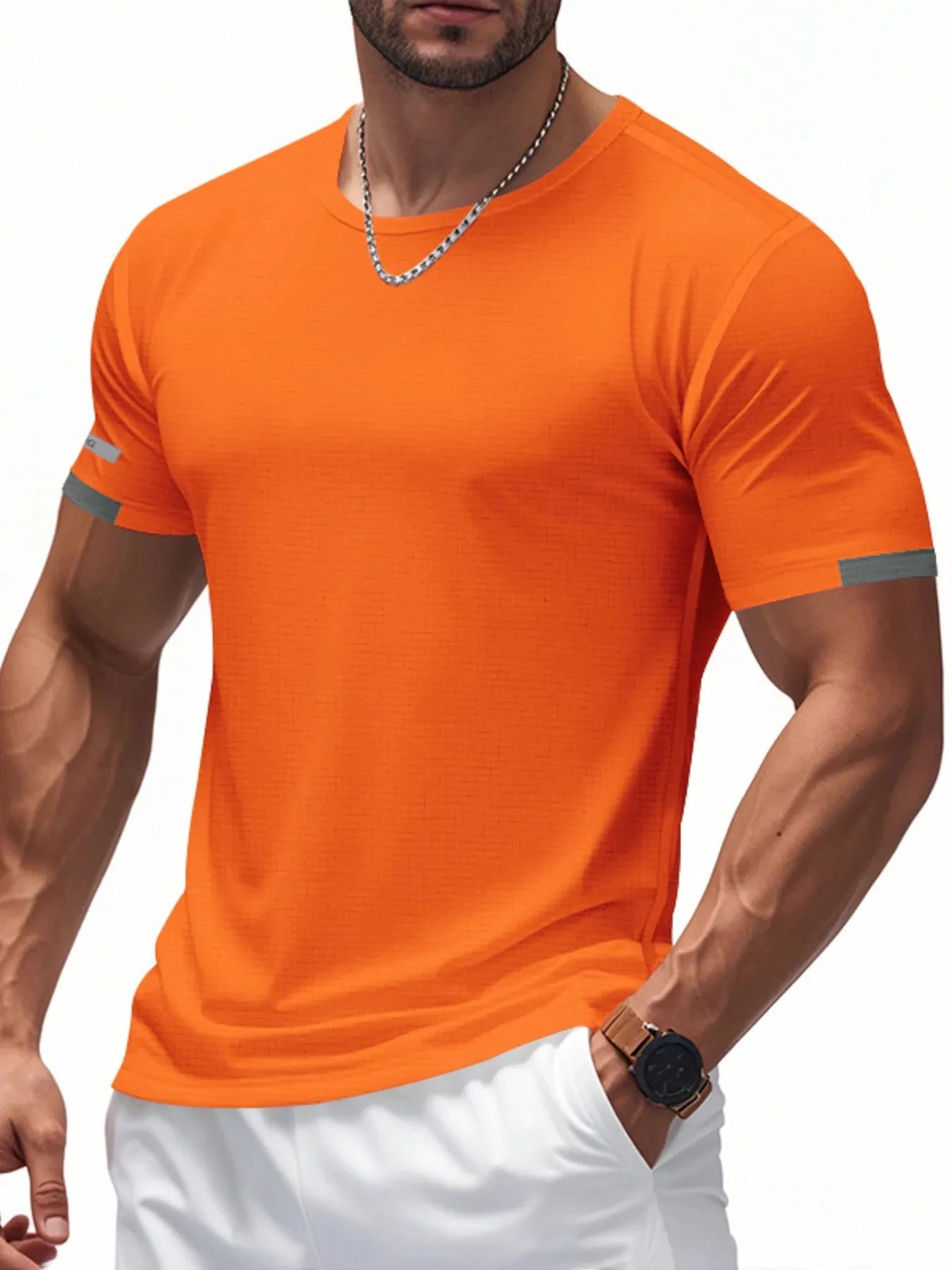 Men's Full Size Round Neck Short Sleeve T-Shirt Plus Size Fluorescent Orange / S