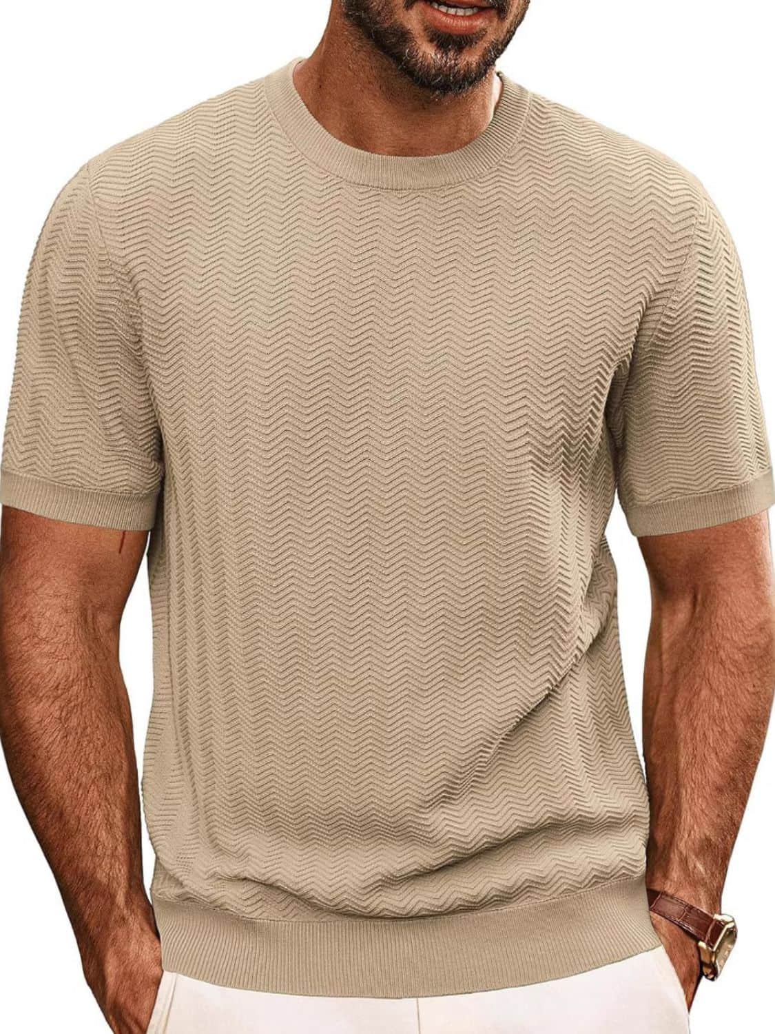 Men's Full Size Round Neck Short Sleeve T-Shirt Plus Size Khaki / S