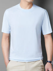 Men's Full Size Round Neck Short Sleeve T-Shirt Plus Size Light Blue / S