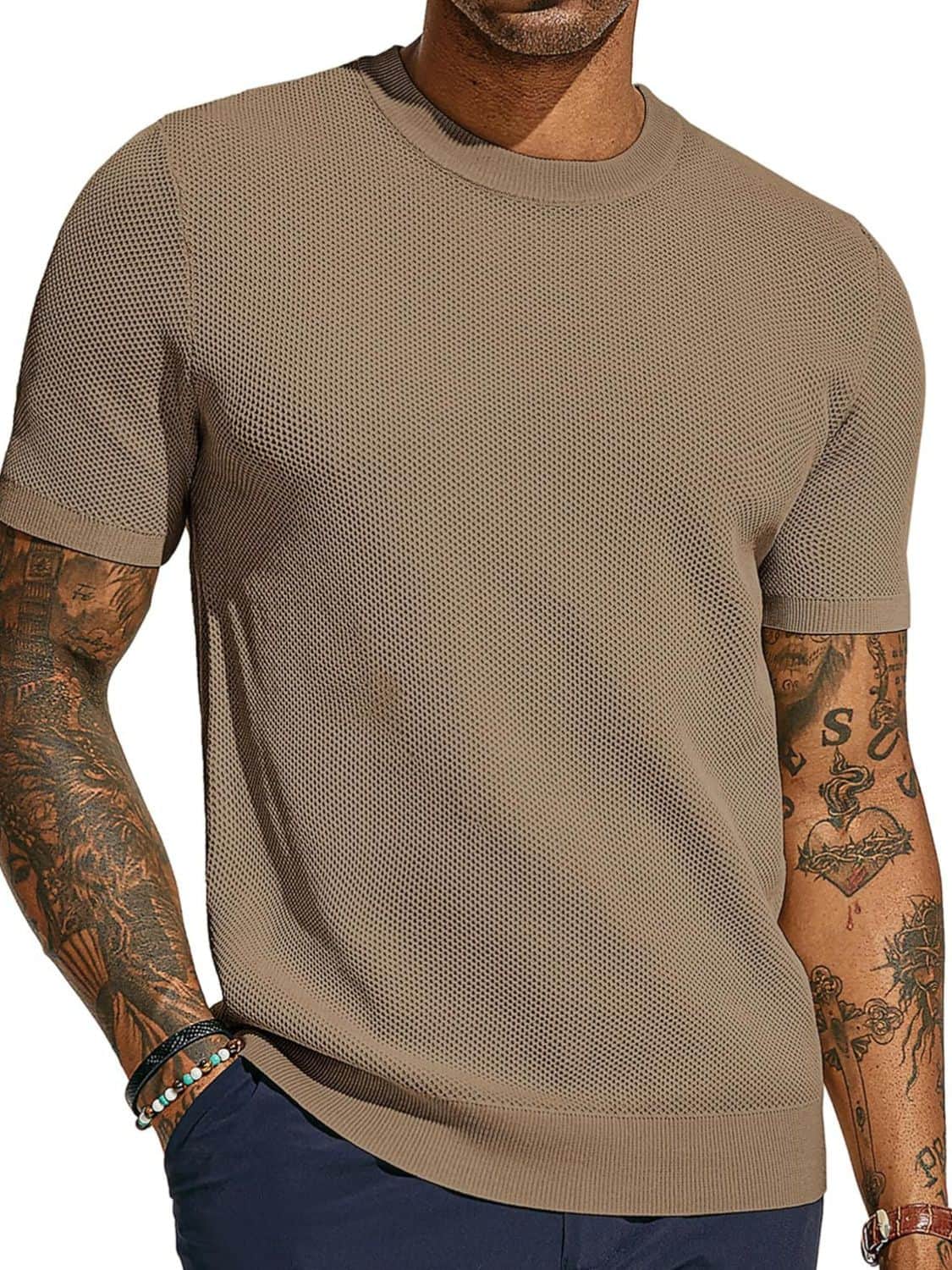 Men's Full Size Round Neck Short Sleeve T-Shirt Plus Size Taupe / L