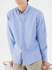 Men's Full Size Striped Button Up Long Sleeve Shirt Plus Size Blue Stripe / S