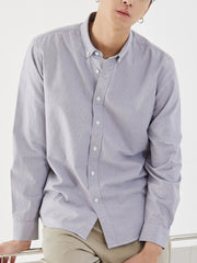 Men's Full Size Striped Button Up Long Sleeve Shirt Plus Size Gray Stripe / S
