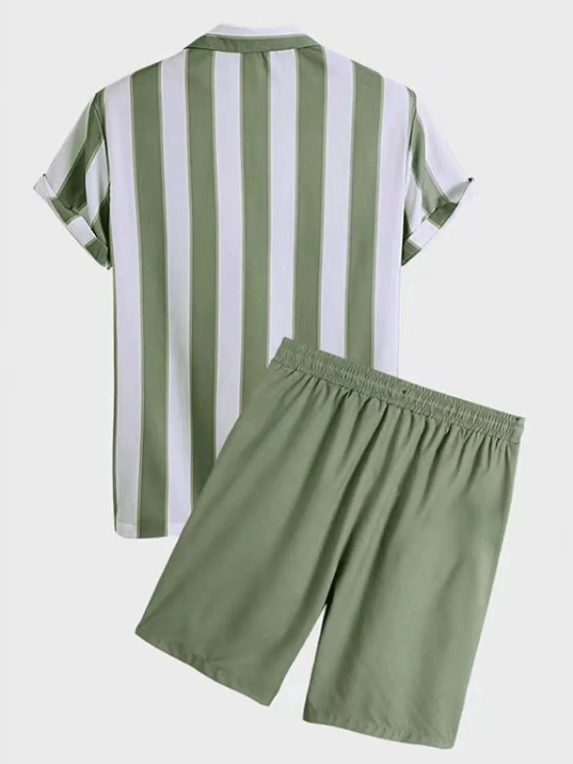 Men's Full Size Striped Casual Shirt and Shorts Set Plus Size