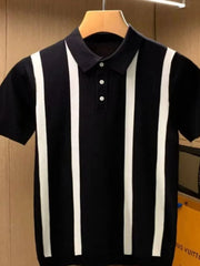Men's Full Size Striped Short Sleeve Polo Plus Size Black / S
