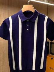 Men's Full Size Striped Short Sleeve Polo Plus Size Blue / S