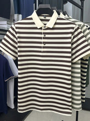 Men's Full Size Striped Short Sleeve Polo Plus Size Coffee Color / S