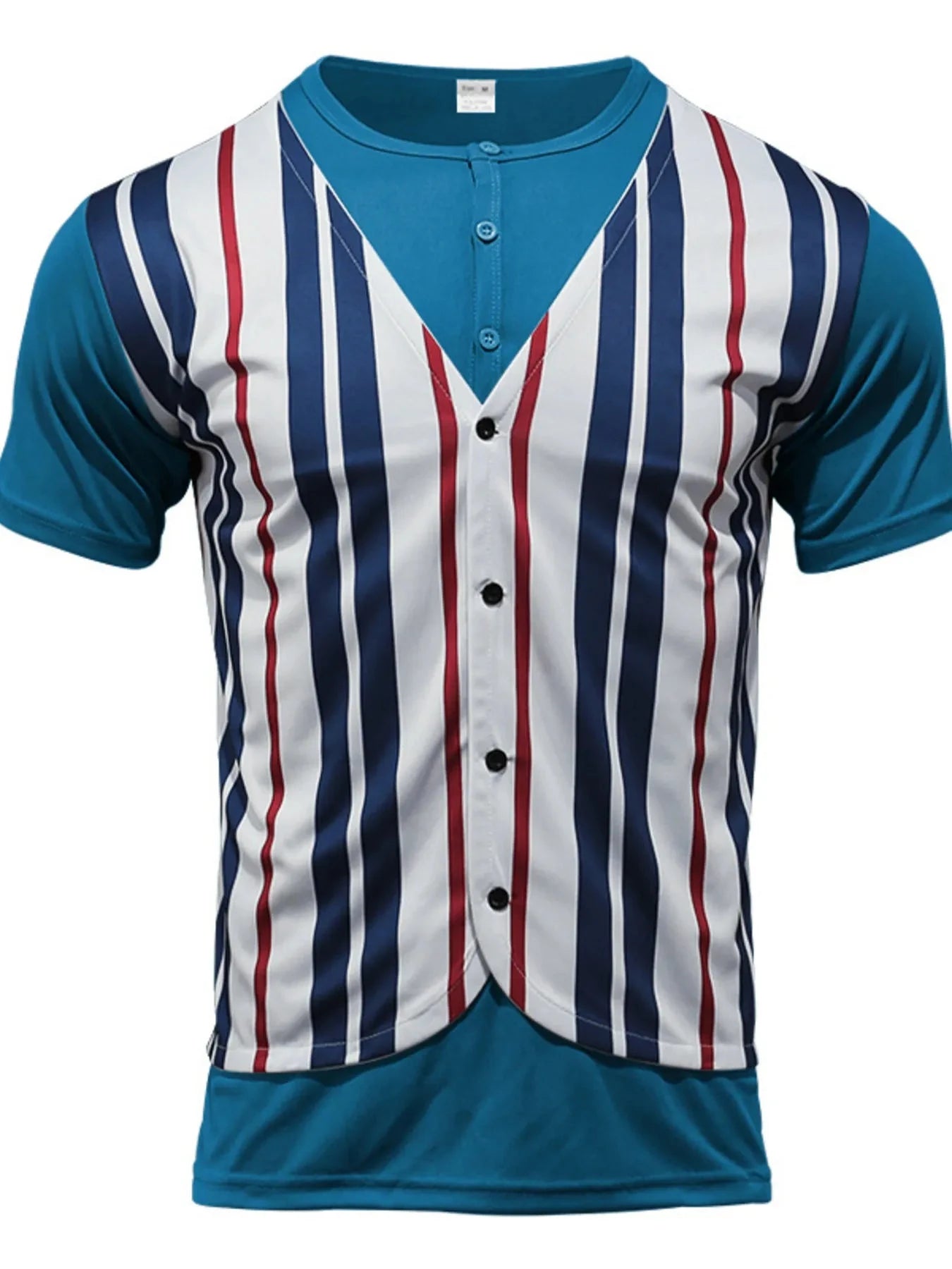 Men's Full Size Striped Short Sleeve T-Shirt Plus Size Hole Blue / S