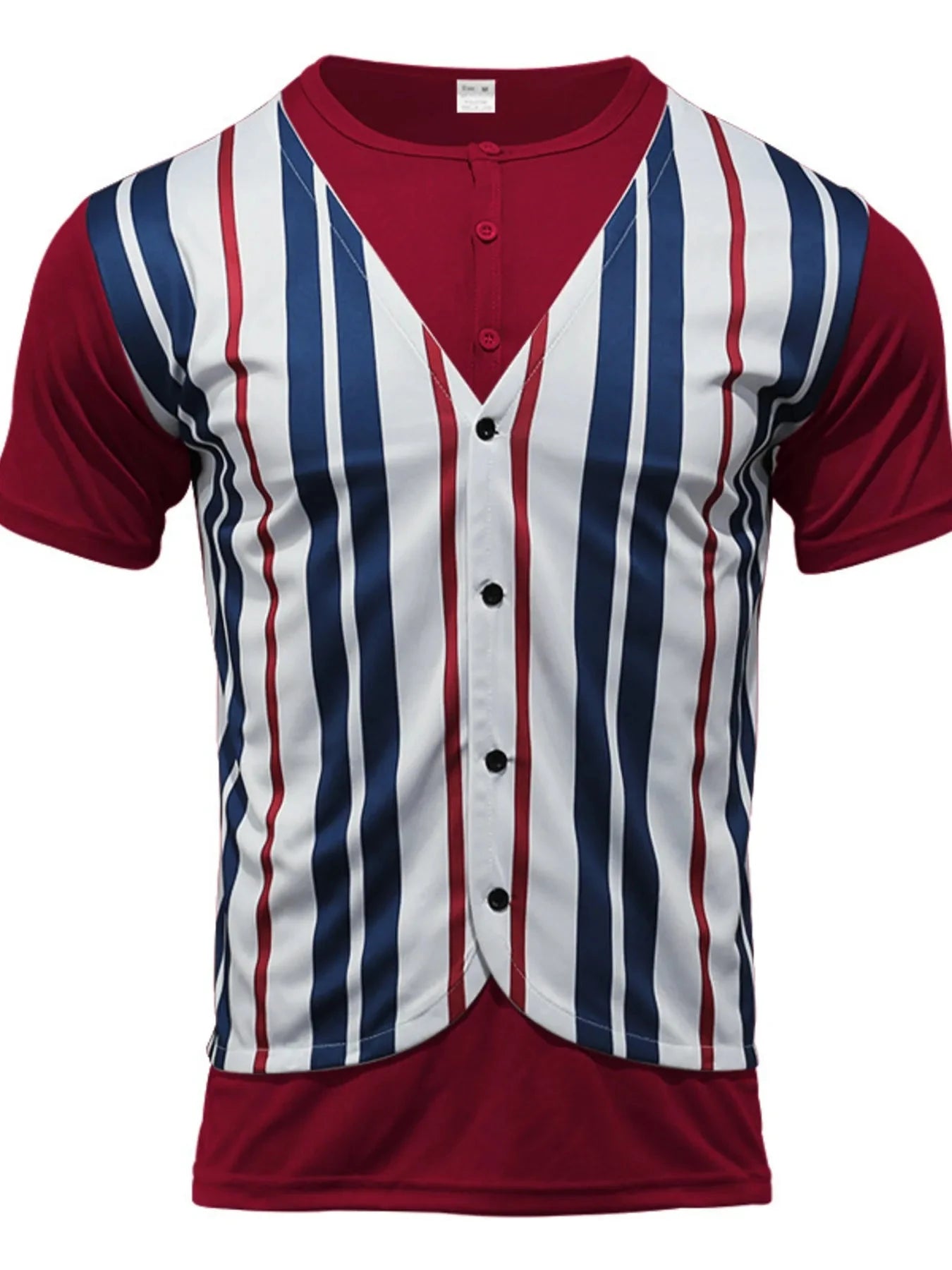Men's Full Size Striped Short Sleeve T-Shirt Plus Size Wine Red / S