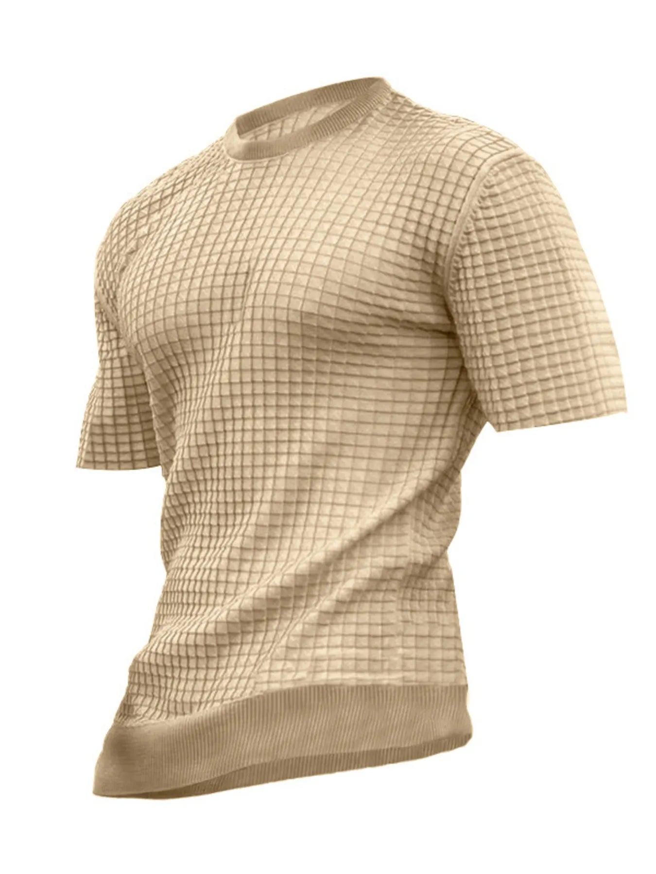 Men's Full Size Textured Knit Short Sleeve T-Shirt Plus Size Khaki / S