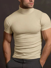 Men's Full Size Turtleneck Short Sleeve T-Shirt Plus Size Apricot / S