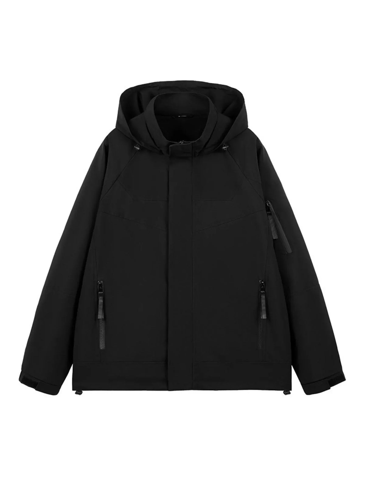 Men's Full Size Two-Tone Hooded Outdoor Jacket Plus Size Black / S