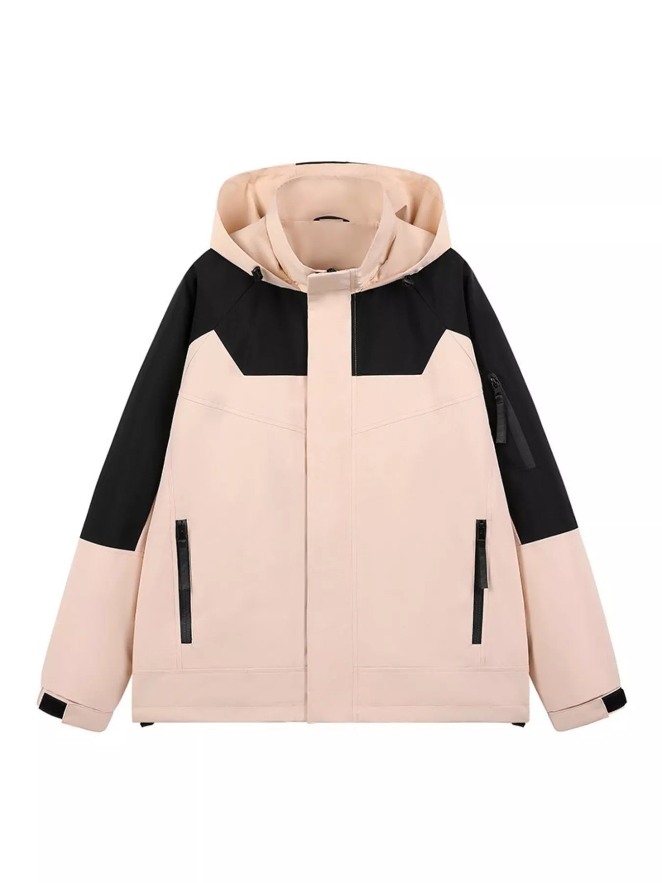 Men's Full Size Two-Tone Hooded Outdoor Jacket Plus Size Coral Pink / S