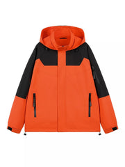 Men's Full Size Two-Tone Hooded Outdoor Jacket Plus Size Orange Red / S