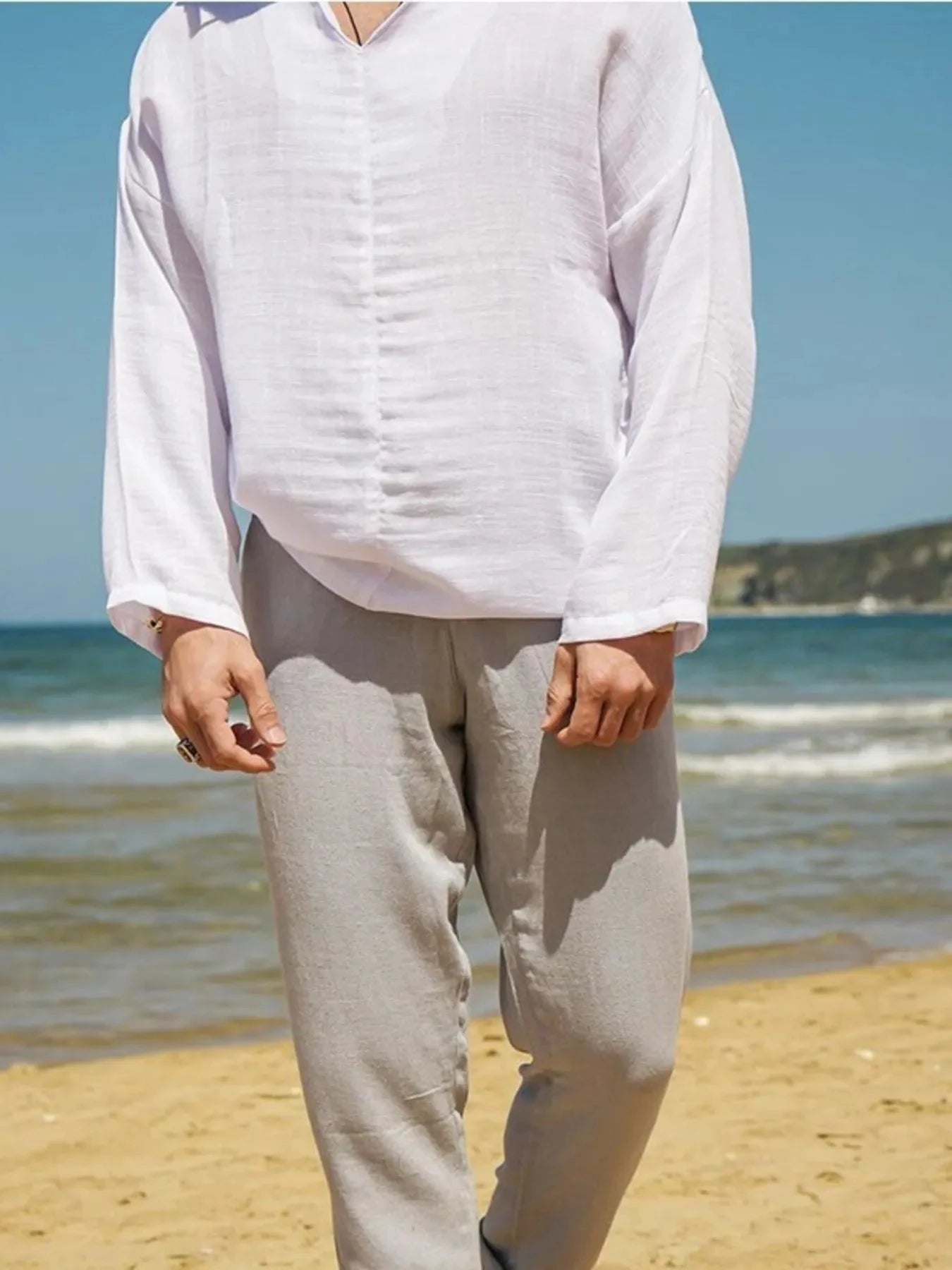 Men's Full Size V-Neck Long Sleeve Top Plus Size