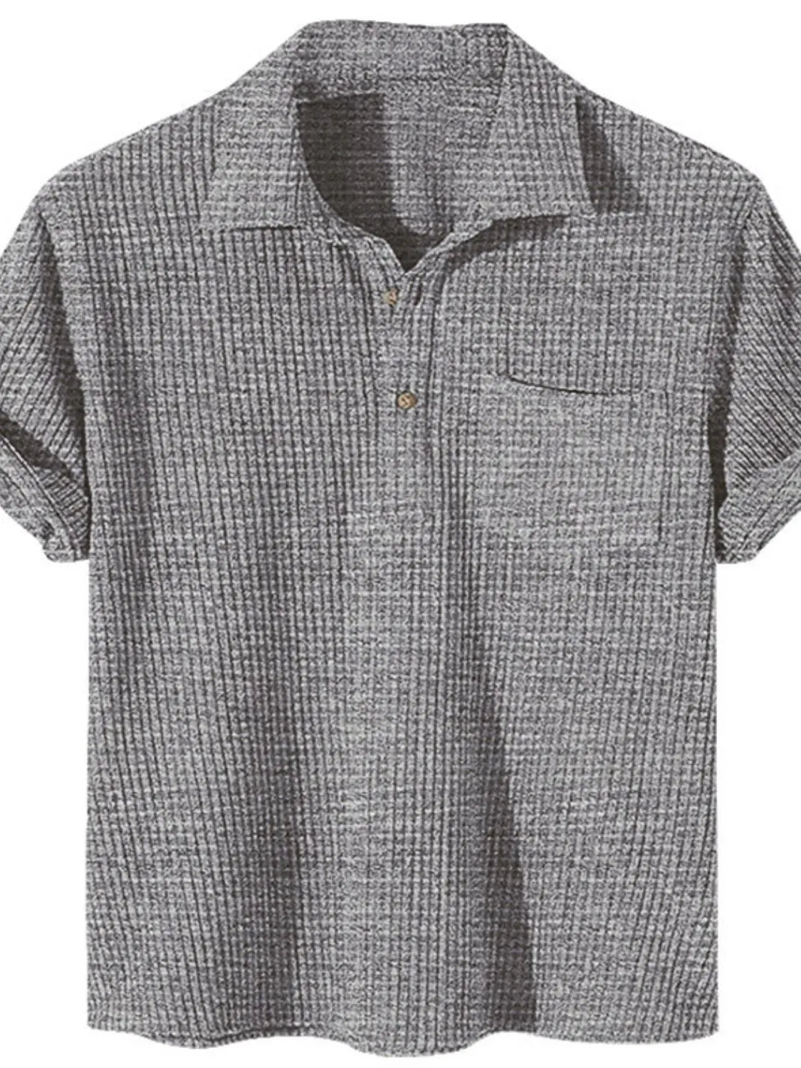 Men's Full Size Waffle-Knit Short Sleeve Polo Plus Size Dark Gray / XL
