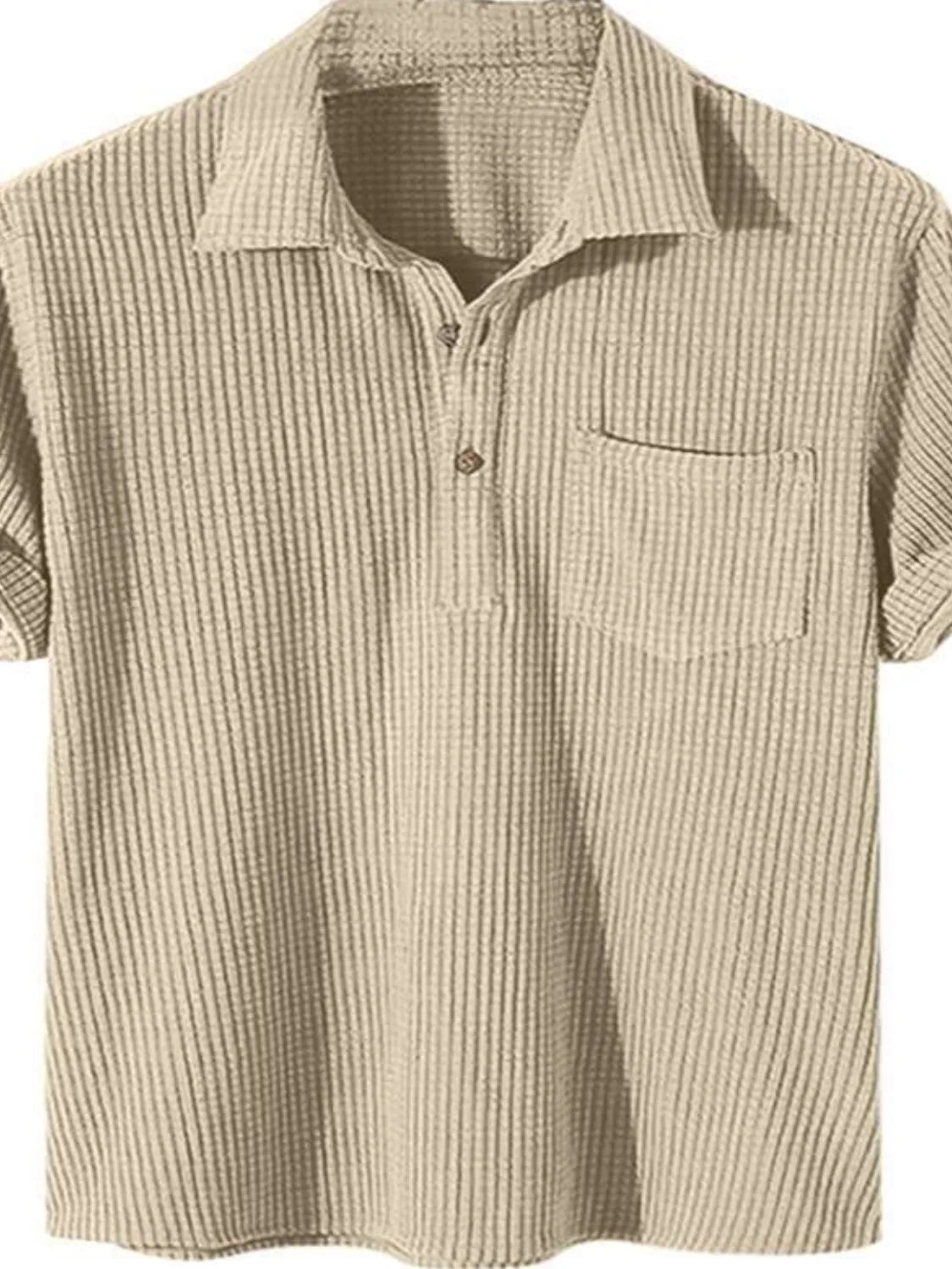 Men's Full Size Waffle-Knit Short Sleeve Polo Plus Size Khaki / 2XL