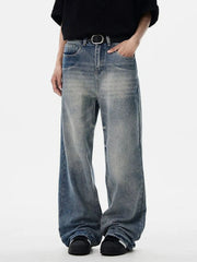 Men's Full Size Washed Wide Leg Jeans Plus Size