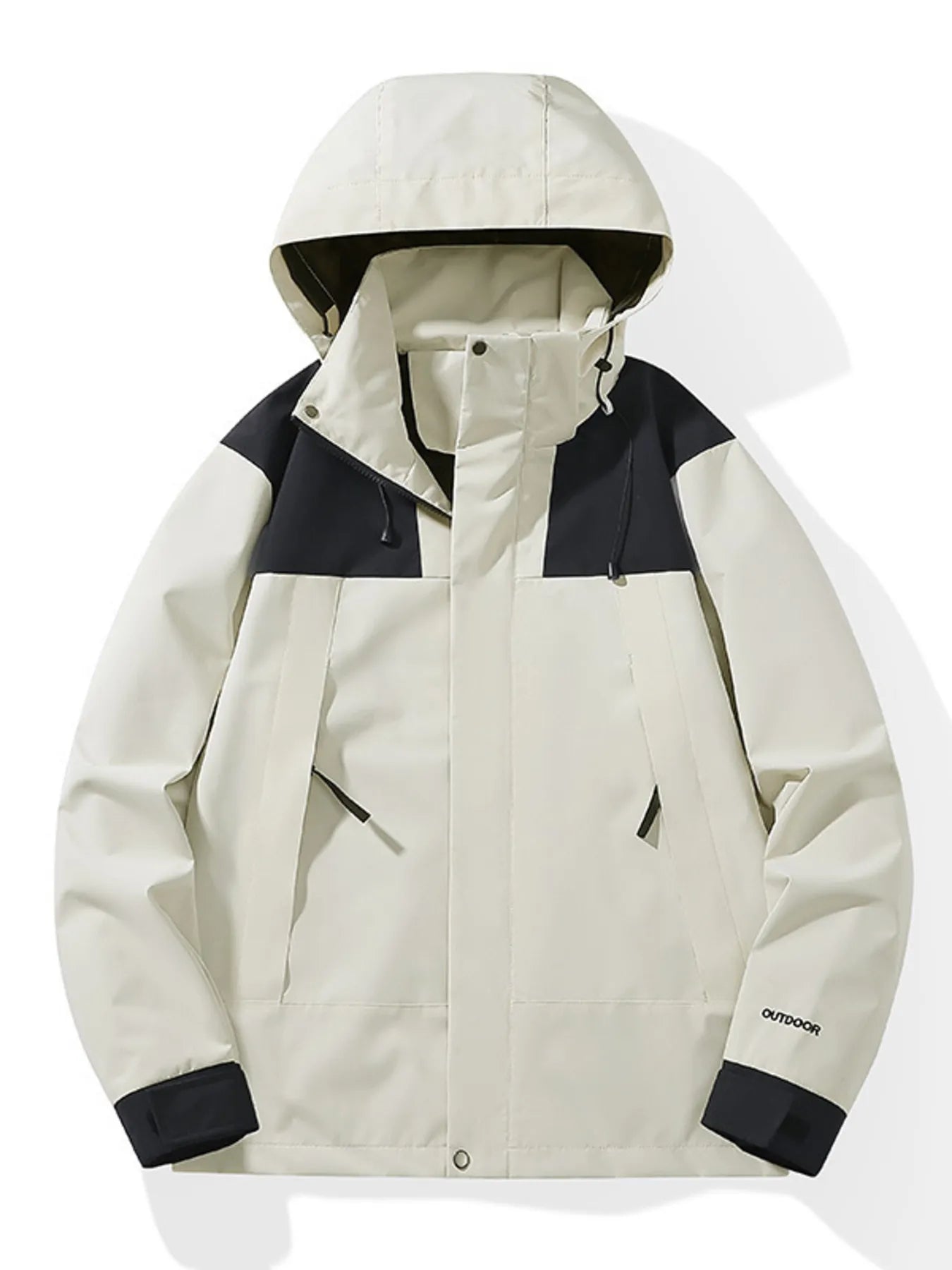 Men's Full Size Waterproof Hooded Outdoor Jacket Plus Size Ivory White / XXS
