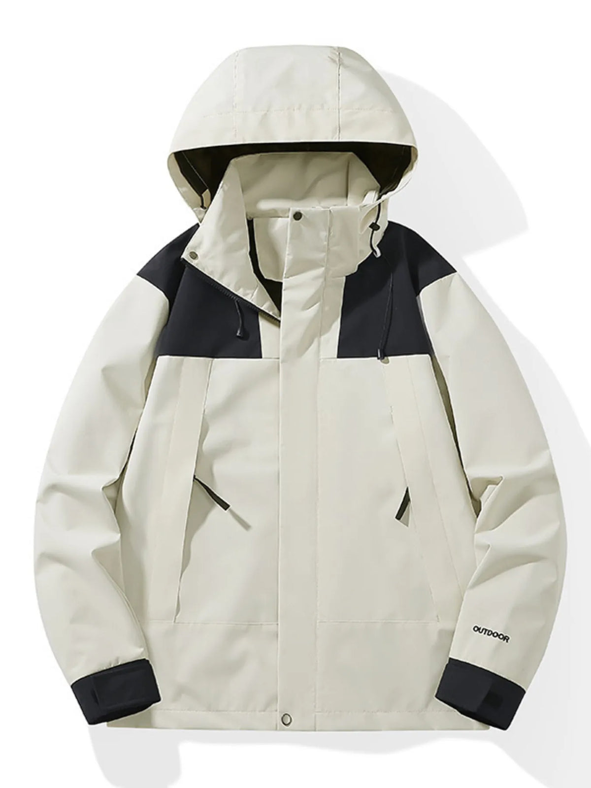 Men's Full Size Waterproof Hooded Outdoor Jacket Plus Size Ivory White / XXS
