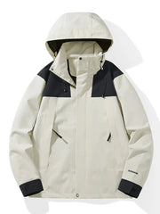 Men's Full Size Waterproof Hooded Outdoor Jacket Plus Size Ivory White / XXS