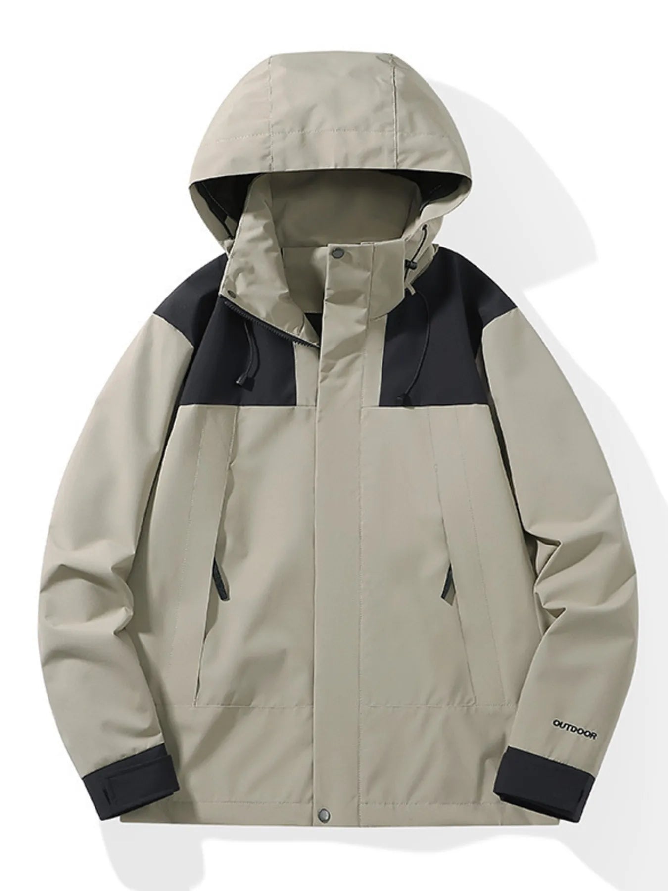 Men's Full Size Waterproof Hooded Outdoor Jacket Plus Size Khaki / XXS