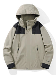 Men's Full Size Waterproof Hooded Outdoor Jacket Plus Size Khaki / XXS