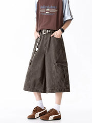 Men's Full Size Wide Leg Cargo Shorts Plus Size Brown / XS