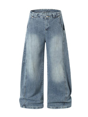 Men's Full Size Wide Leg High Waisted Vintage Wash Jeans Plus Size Blue / S