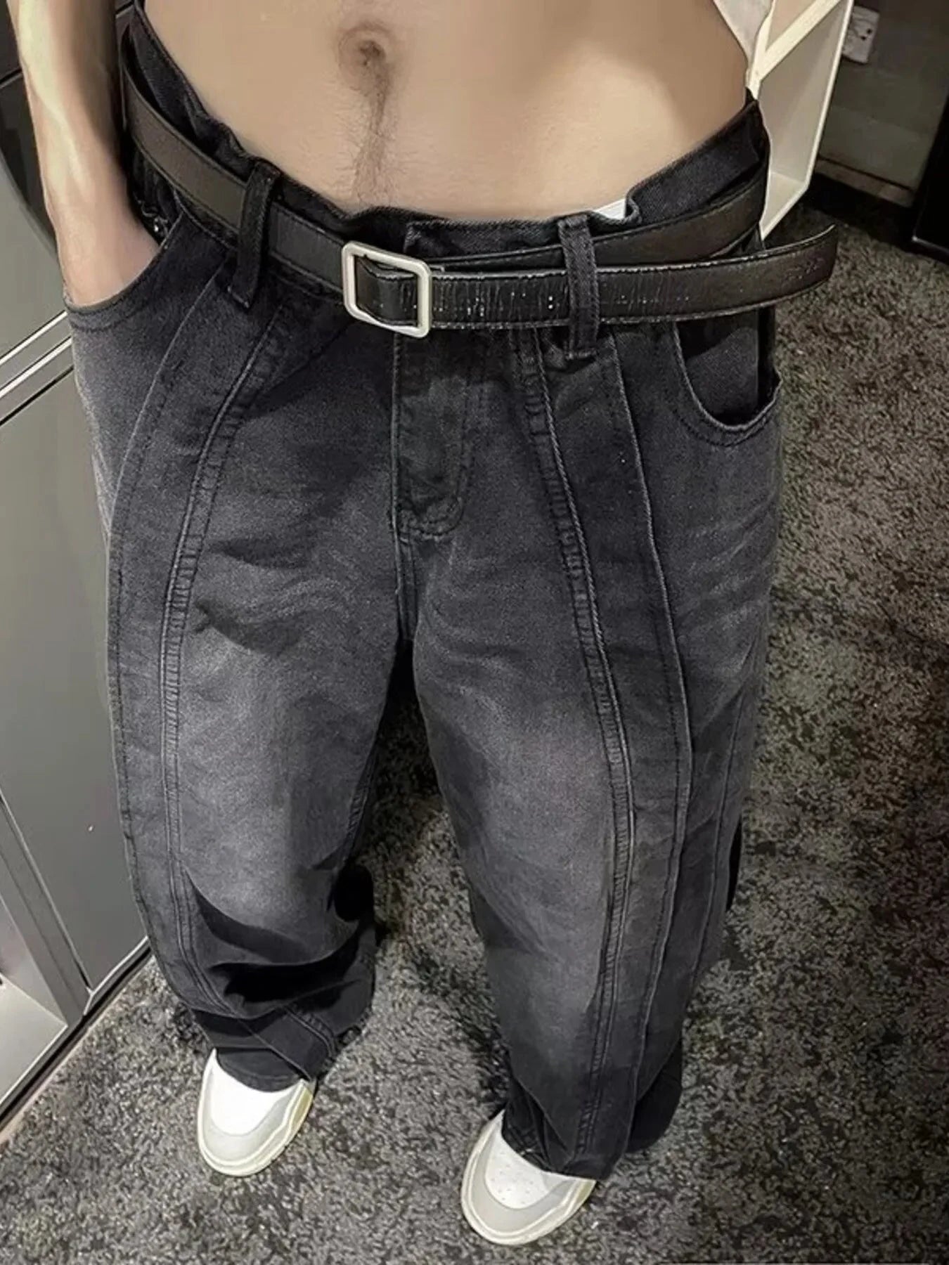 Men's Full Size Wide Leg Jeans Plus Size Black / S