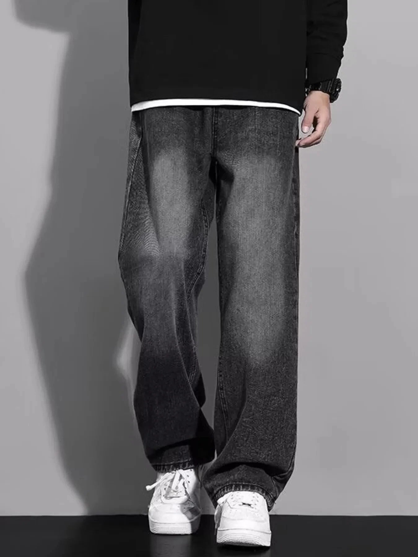 Men's Full Size Wide Leg Jeans Plus Size Black / S